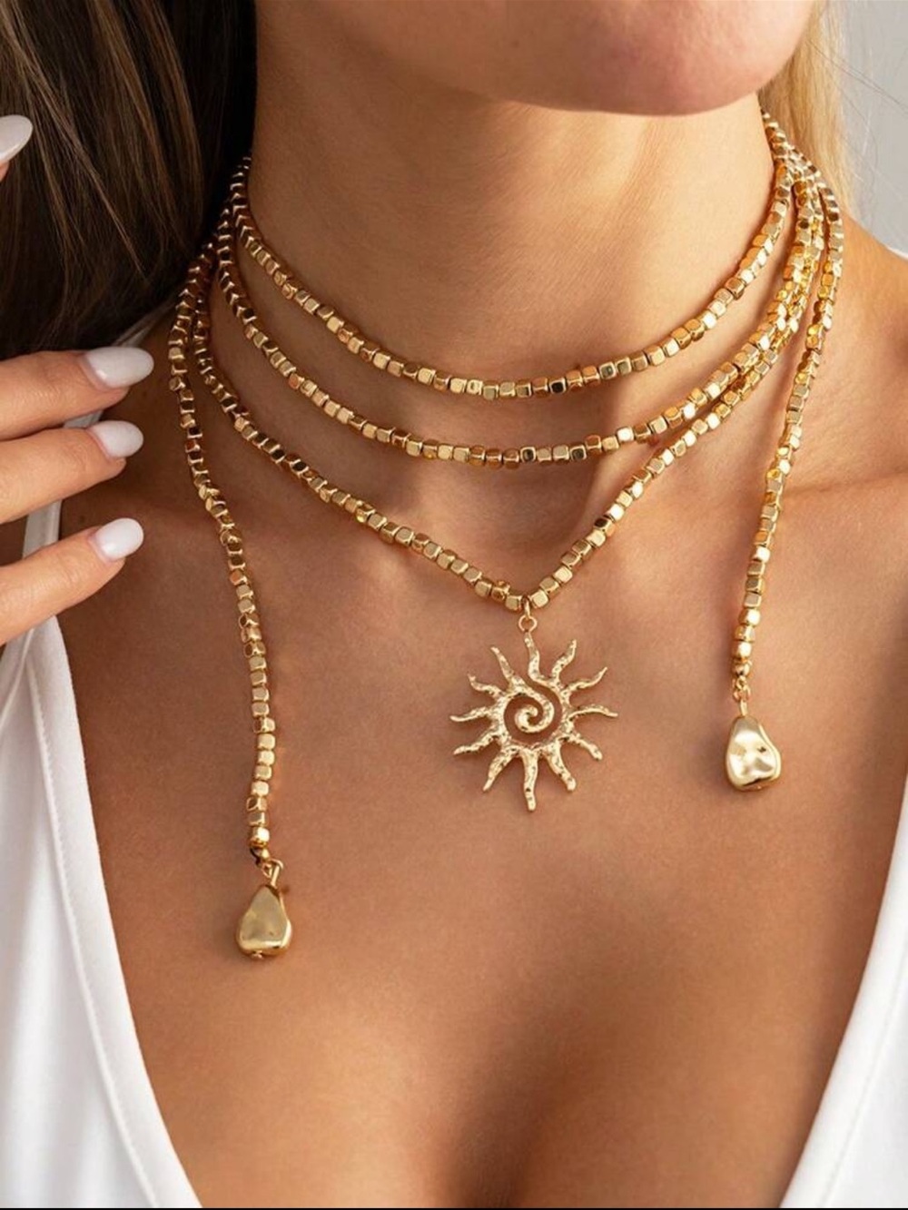 Versatile Sun Pendant Wrap Necklace